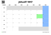 calendrier juillet 1917 calendrier juillet 1917 au format paysage