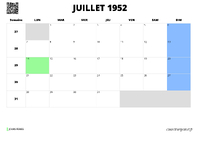 calendrier juillet 1952 calendrier juillet 1952 au format paysage