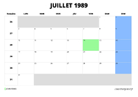 calendrier juillet 1989 calendrier juillet 1989 au format paysage