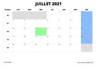 calendrier juillet 2021 au format paysage