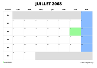 calendrier juillet 2068 calendrier juillet 2068 au format paysage