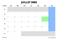 calendrier juillet 2085 calendrier juillet 2085 au format paysage