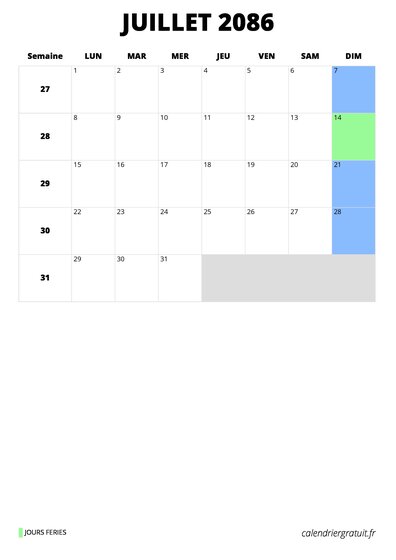 calendrier juillet 2086 calendrier juillet 2086 format portrait