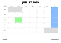 calendrier juillet 2099 calendrier juillet 2099 au format paysage