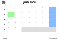 calendrier juin 1908 calendrier juin 1908 au format paysage