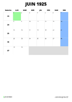 calendrier juin 1925 format portrait