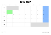 calendrier juin 1927 calendrier juin 1927 au format paysage