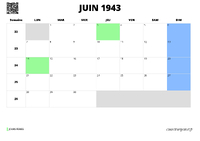 calendrier juin 1943 calendrier juin 1943 au format paysage