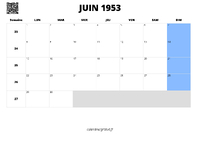 calendrier juin 1953 calendrier juin 1953 au format paysage