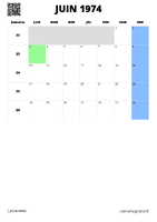 calendrier juin 1974 format portrait