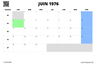 calendrier juin 1976 calendrier juin 1976 au format paysage