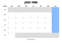 calendrier juin 1980 calendrier juin 1980 au format paysage
