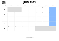 calendrier juin 1983 calendrier juin 1983 au format paysage