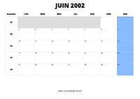 calendrier juin 2002 au format paysage