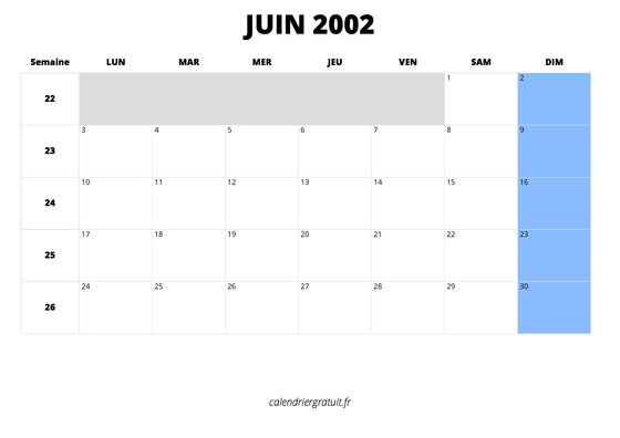 calendrier juin 2002 calendrier juin 2002 au format paysage