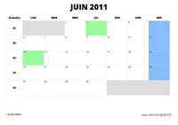 calendrier juin 2011 au format paysage