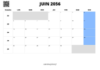 calendrier juin 2056 au format paysage