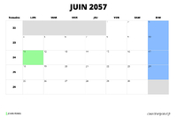 calendrier juin 2057 calendrier juin 2057 au format paysage