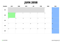 calendrier juin 2058 calendrier juin 2058 au format paysage