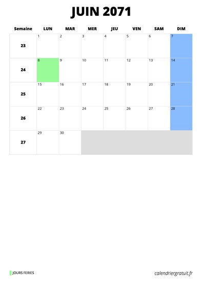 calendrier juin 2071 calendrier juin 2071 format portrait