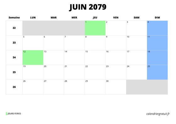 calendrier juin 2079 au format paysage
