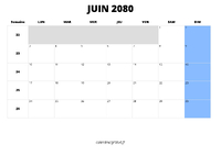 calendrier juin 2080 calendrier juin 2080 au format paysage