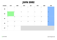 calendrier juin 2082 calendrier juin 2082 au format paysage