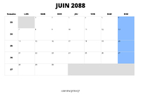 calendrier juin 2088 calendrier juin 2088 au format paysage