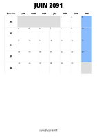 calendrier juin 2091 format portrait