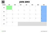 calendrier juin 2093 au format paysage