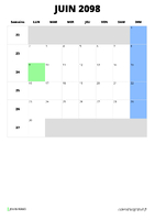 calendrier juin 2098 calendrier juin 2098 format portrait