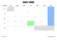 calendrier mai 1900 calendrier mai 1900 au format paysage
