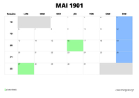 calendrier mai 1901 calendrier mai 1901 au format paysage