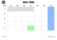 calendrier mai 1908 calendrier mai 1908 au format paysage