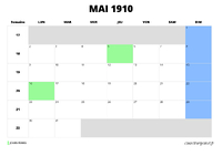 calendrier mai 1910 calendrier mai 1910 au format paysage