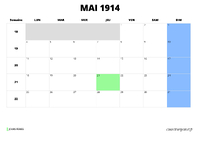 calendrier mai 1914 calendrier mai 1914 au format paysage