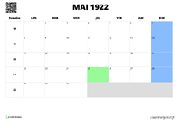 calendrier mai 1922 calendrier mai 1922 au format paysage