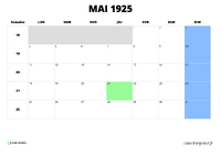 calendrier mai 1925 calendrier mai 1925 au format paysage
