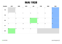 calendrier mai 1928 calendrier mai 1928 au format paysage