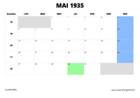 calendrier mai 1935 au format paysage