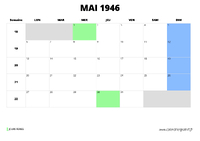calendrier mai 1946 au format paysage