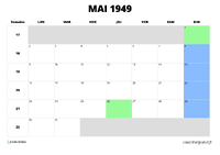 calendrier mai 1949 au format paysage