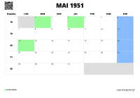 calendrier mai 1951 au format paysage