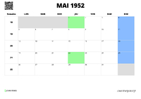 calendrier mai 1952 calendrier mai 1952 au format paysage