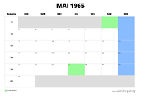 calendrier mai 1965 au format paysage