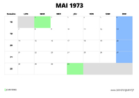 calendrier mai 1973 au format paysage