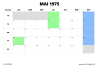 calendrier mai 1975 au format paysage