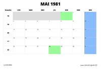 calendrier mai 1981 au format paysage
