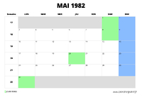 calendrier mai 1982 au format paysage