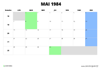 calendrier mai 1984 au format paysage